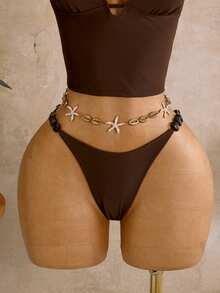 Bonvoyette Women's 2026 Spring/Summer New Coffee Color Beaded Trim V-Neck Backless Adjustable Triangle Bikini Set, 2 Pieces - Coffee Brown - View 6