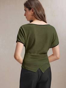 BizChic Short Sleeve Ruched Business Formal Vacation Slouchy Commute Date Daily Office Slimming Elegant Sexy Versatile Summer Autumn Halloween Back To School Party Birthday Wedding Guest Church Special Occasion Outing Beach Gathering Social Holiday Shopping Afternoon Tea Travel Minimalist Top - Army Green - View 8