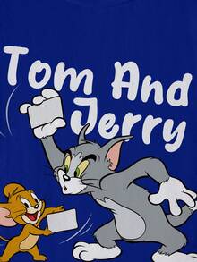 TOM & JERRY X SHEIN 小男孩卡通圖案印花圓領短袖T恤 - 白色 - 查看 5