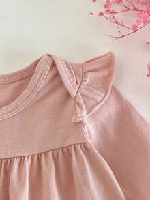 Bộ đồ mặc nhà ngủ thường ngày cho trẻ sơ sinh, áo cổ tròn bèo nhún màu trơn và quần dài - Màu Hồng baby - Xem 3