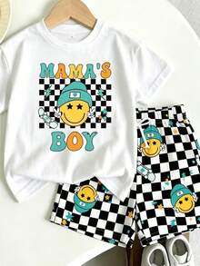 SHEIN Young Boy Checkered Cartoon Print T-Shirt And Shorts Set - Multicolor - View 6