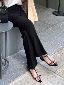 DAZY Women's Solid Color Split Design 2 In 1 Long Pants With Back Flap School Fall - Black - View 6