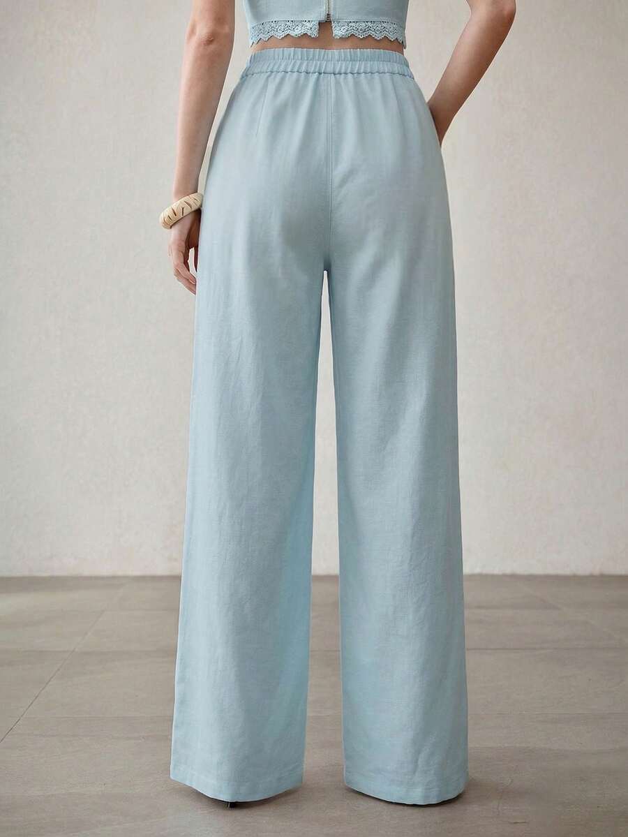 MOTF PREMIUM WOMEN'S RHOMBUS EMBROIDERED STRAIGHT LEG PANTS - Blue - View 2
