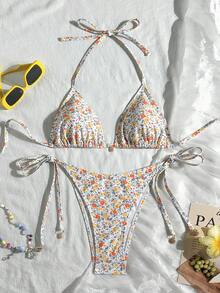 Swim Vcay 女款夏季海灘度假金屬吊墜掛脖綁背性感比基尼套裝 - 彩色 - 查看 4