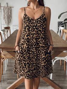 SHEIN VCAY Casual Boho Vacation Retro Leopard Print Plus Size Women's Dress Suitable For Summer Beige Dress Vacation - Multicolor - View 5