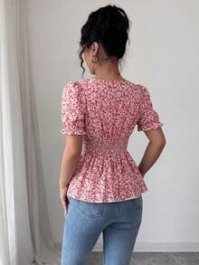 Elenzga Spring/Summer Elegant Vacation Bust Detail Square Neck Waist-Defining Women's Blouse - Multicolor - View 2