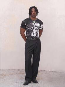 ESTAVOR Camiseta con estampado de león para hombre, de verano - Gris - Ver 7