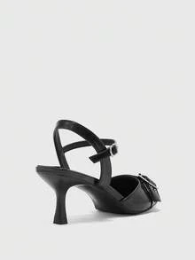 CUCCOO BIZCHIC Elegant Black Slingback Pumps For Women With Pointed Toe Buckle Accent And Kitten Heel - Black - View 8