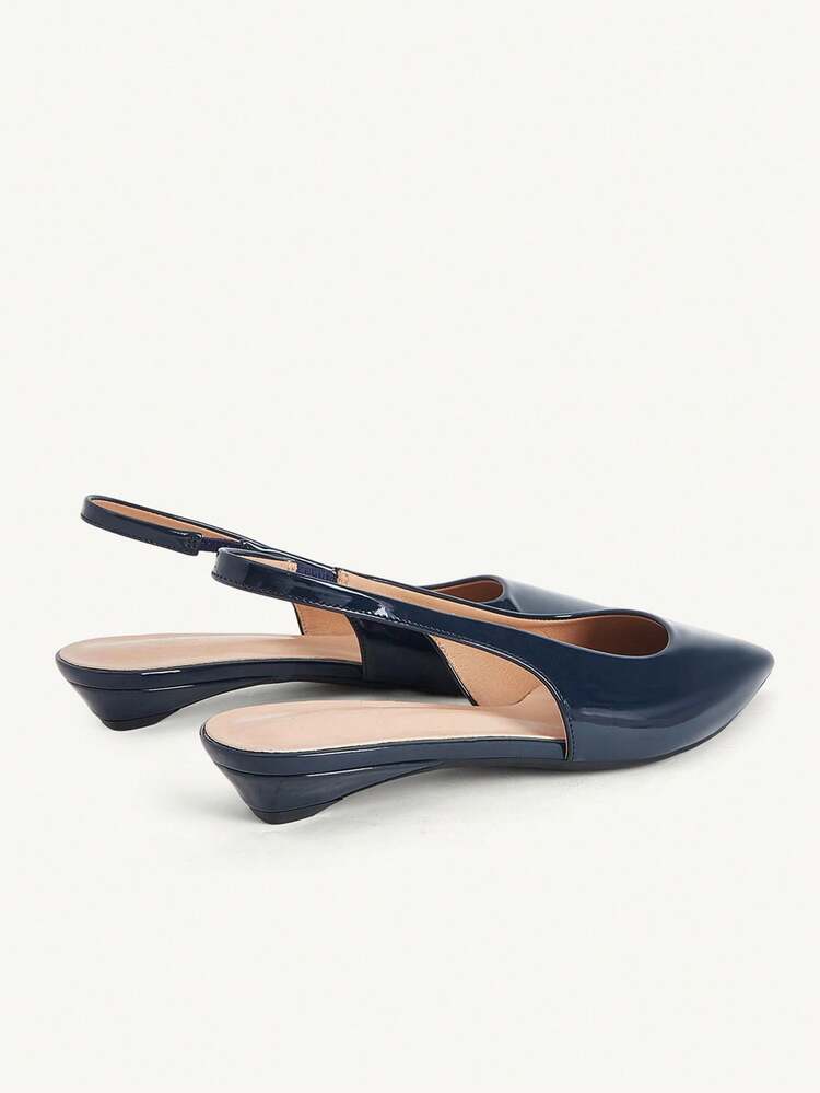 CUCCOO CHICEST Women's Shoes Spring And Summer New Square Buckle Low-Heeled Flats, Versatile And Comfortable, Dark Blue Spring And Summer Leather One-Pedal Flats