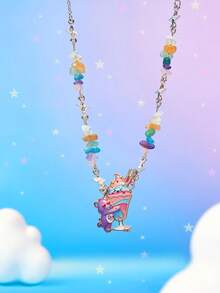SHEIN X Care Bears 1PC New Creative Cartoon Cute Bear Ice Cream Oil Drop Pendant Exquisite Necklace, IP Joint Design, Lovely Personalized, Simple And Generous, Suitable For All Kinds Of Parties, Concerts, Festivals, Exquisite Gifts - Multicolor - View 2