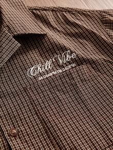 SWAVVY Men's Plaid Letter Print Single-Breasted Casual Versatile Daily Outing Shirt - Brown - View 3