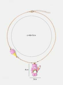 SHEIN X Care Bears 跨境新款創意卡通圖案吊墜項鍊，IP聯名設計，可愛個性化，簡約大方，穿搭飾品，適合各種派對、演唱會、節日，精美禮物 - 金色 - 查看 6