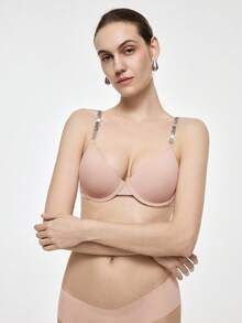 Bralution Sujetador con aros y relleno color rosa, que levanta y realza, con alto soporte, decoración con cristales, lencería femenina encantadora y elegante - Rosa - Ver 4