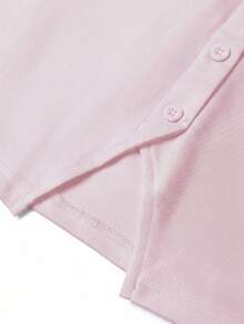 SHEIN Franclia V-Neck Contrast Lace Elegant Button Women's Top - Pink - View 3