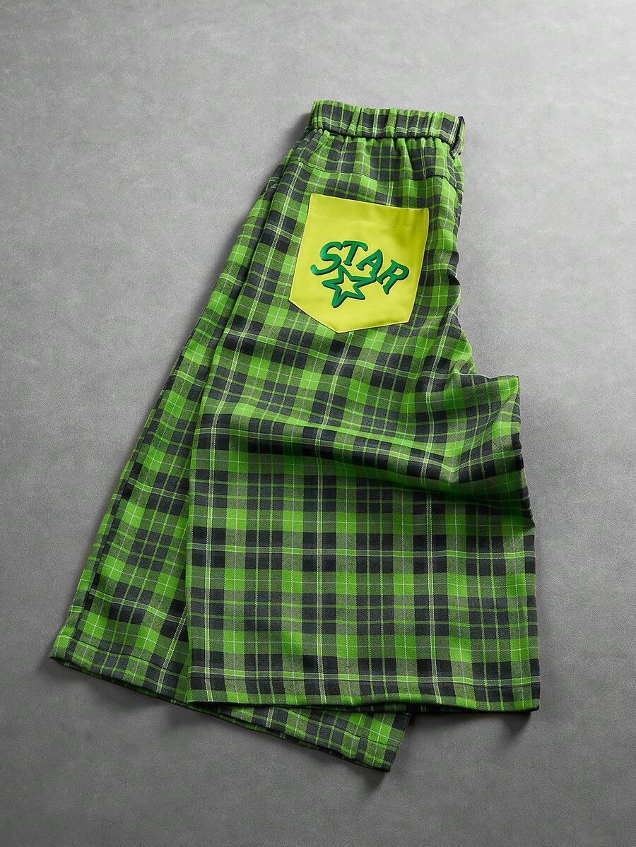 PAVTROS Men's Plaid Letter Print Casual Versatile Daily Travel Shorts - Green - View 1