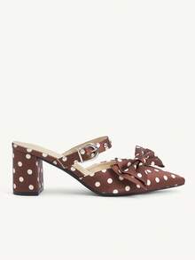 CUCCOO CHICEST Giày sandal cao gót mũi nhọn kiểu Pháp, phần trên thấp, mũi kín, dành cho nữ, kiểu dáng kitten và có nơ, gót mỏng, khóa cài. - Cà phê nâu - Xem 8