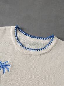 ROMWE MEN Men's Coconut Tree Pattern Casual Versatile Daily Wear Knit Top - Beige - View 3
