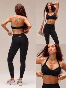 GLOWMODE FeatherFit™ Bring The Heat Bra Olahraga Halter Demi Anti-Selip Lembut dan Ringan dengan Cup yang Dapat Dilepas, Cocok untuk Yoga, Pilates, Studio, dan Aktivitas Sehari-hari dengan Dampak Rendah - Hitam - View 9