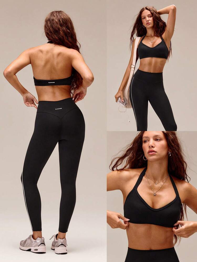 FeatherFit™ Bring The Heat Soft Lightweight Anti-Slip Halter Demi Sports Bra With Removable Cups Low Impact Yoga Pilates Studio Daily Active Wear