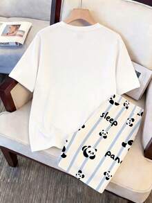 Manfinity Hypemode Conjunto de pijama holgado con estampado de panda para hombres - Blanco - Ver 2