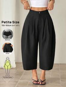 SHEIN PETITE Women's Solid Color Minimalist Casual Pants - Black - View 9