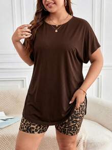 SHEIN Frenchy Casual Minimalist Leopard Print Pattern Plus Size 2 Pieces Set Suitable For Summer - Multicolor - View 4