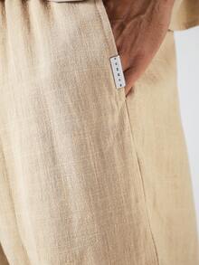 SUMWON Celana Pendek Bertali Serut Berbahan Linen dengan Pinggang Elastis Berkerut untuk Liburan Musim Panas dan Pakaian Kasual - Khaki - View 3
