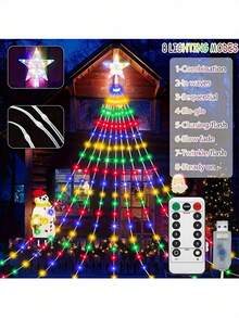 Christmas String Lights, Star Waterfall Style Christmas Decorative Lights (With 8 Lighting Modes And Remote Control Function), Suitable For Christmas Trees, Christmas Tree Gifts, Thanksgiving, Wedding Home Decorations, Autumn Decorations - White - View 5
