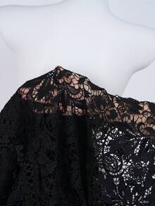 MainGRL 2026 Spring/Summer New Black Flower Lace Fitted Waist Semi-Sheer Mini Dress, Suitable For Vacation, Outing, Party Night Out, Casual Sexy Strolling - Black - View 7