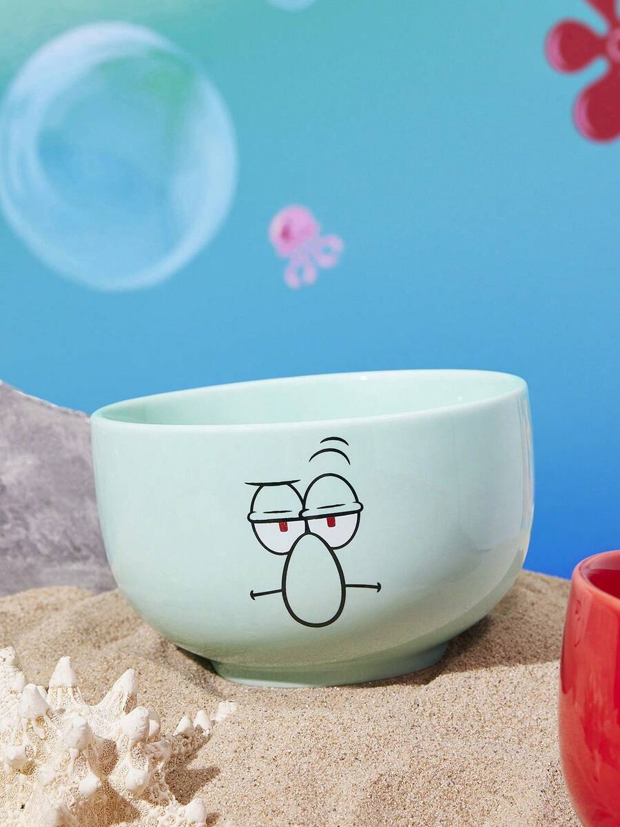 SpongeBob SquarePants | SHEIN 1個 4.7英吋/12公分碗口卡通圖案印花穀物碗,耐冷耐熱,可用於微波爐和洗碗機,適合盛裝米飯、穀物、優格等,海綿寶寶、派大星、章魚哥、蟹老闆 - 淺灰綠 - 查看 1