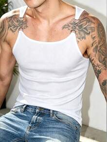 Manfinity Dauomo Men's Summer Fashion Round Neck Slim Fit Metal Decor Tank Top - White - View 4
