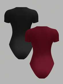 SHEIN BASICS 2pcs Minimalist Style Women's Bodysuit, Versatile For Spring & Summer Summer Clothes - Multicolor - View 2