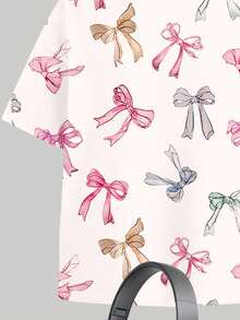 Emery Rose Kids Emery Rose Kids 2 件套 Tween 女童休闲蝴蝶结设计宽松短袖 T 恤和短裤，夏季服装 - 彩色 - 查看 6