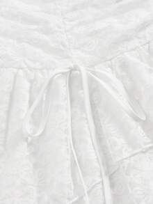 SHEIN MOD White Lace Decorated Asymmetric Ruffle Hem Skirt,Concert Outfits,Summer,White Skirt - White - View 4