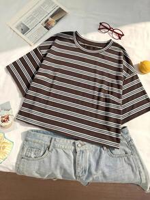 Comfortcana Áo thun ngắn tay casual size lớn thêu hoa 3D, giặt mài, xuân/hè - màu nâu - Xem 6