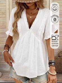 EMERY ROSE Women's Summer Holiday Vacation Top , Country Concert White Boho - White - View 1