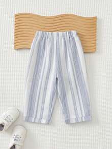 Cozy Pixies Baby Boy Colorful Striped Elastic Waist Casual Comfortable Pants,Kids - Dusty Blue - View 2