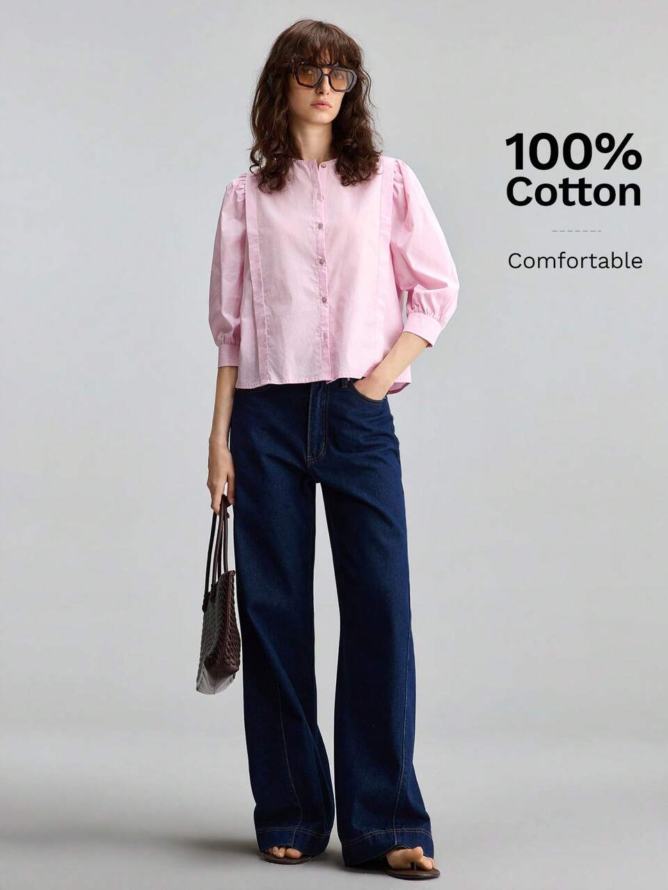 2026SS Summer New Women's Shirt Hot-Selling Solid Pink Top Half Sleeve Loose Fit Ruched Design Old Money Style Teacher Outfit Vacation Holiday Attire Women's Office Wear Woven Fabric Round Neck Button Placket Independence Day Tea Party Women's Outing Casual Commute Simple Elegant Urban Modern Fashion Versatile Women's Shirt