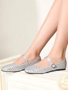 CUCCOO CHICEST Giày bệt nữ thoải mái, thêu rỗng, có khóa cài. - Bạc - Xem 7