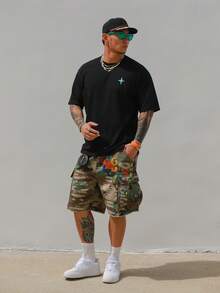 DAZY Summer Butterfly Print Round Neck Short Sleeve T-Shirt Graphic Tees Men - Black - View 4
