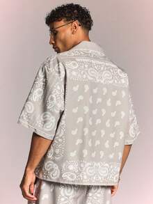 SUMWON Boxy Fit Revere Collar Paisley Printed Short Sleeve Resort Shirt Summer Holiday Camp Collar - Beige - View 2