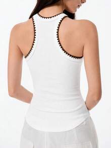 LYSMO Women's Contrast Trim Fitted Versatile Daily Casual Top - White - View 10