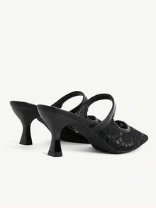 CUCCOO CHICEST Black Lace Pointed Mullers, Hollow Mesh Kitten And Slippers, Workplace Dating Party Slim High Heels - Black - View 11