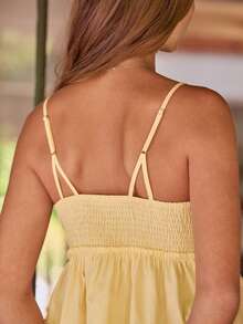 WESTFADE V Neck Fit & Flare Tiered Ruffle 100% Cotton Babydoll Yellow Top, Country Style For Women, Summer Vacation - Yellow - View 7