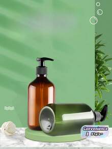2PCS 300ml PET Round Shoulder Pump Bottle Tea Green Shampoo Lotion Dispenser For Bathroom Salon Travel Refillable Container - black - View 1