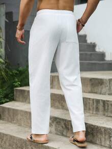 VENTUSAIL Men's Linen Casual Pants - White - View 2