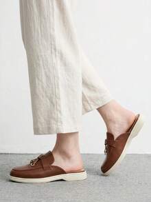 CUCCOO BIZCHIC Women's Fashion Brown Suede Classic Simple Tassel Metal Buckle Mules Love Slippers For Commuting, Dating, Parties, Holidays, Spring Shoes - Brown - View 4