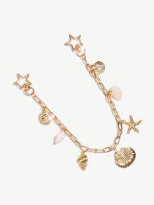 Viva Strut 1Pc Seashell Ornament For A Holiday-Style Starfish Shell Chain Bag, Marine Tail Conch Beach Keychain, Suitable For Matching With A Small Square Bag When Out On Vacation. - Gold - View 5