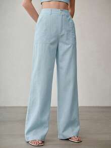 MOTF PREMIUM WOMEN'S RHOMBUS EMBROIDERED STRAIGHT LEG PANTS - Blue - View 3
