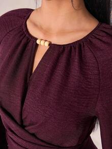 Veilorie Gaun Arab Elegan Wanita Warna Polos dengan Lengan Lentera Raglan - Merah - View 7